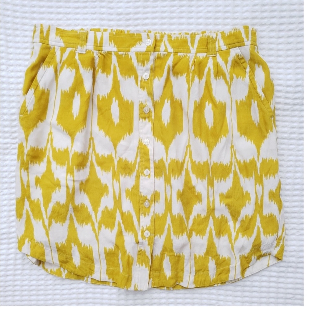 LOFT rayon ikat lined button down tropical mini skirt L
